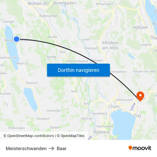 Meisterschwanden to Baar map