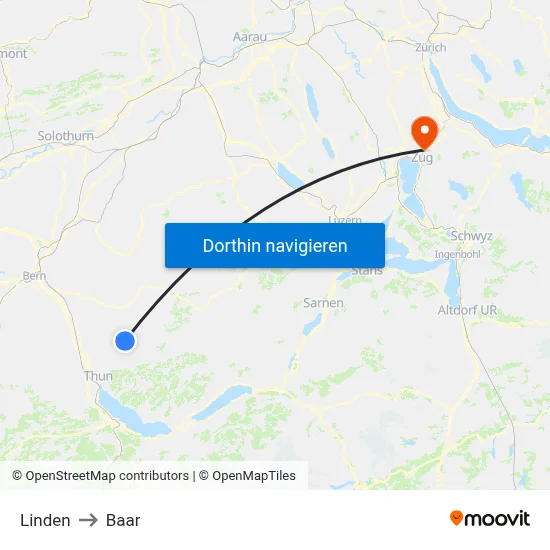 Linden to Baar map