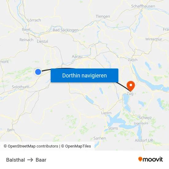 Balsthal to Baar map