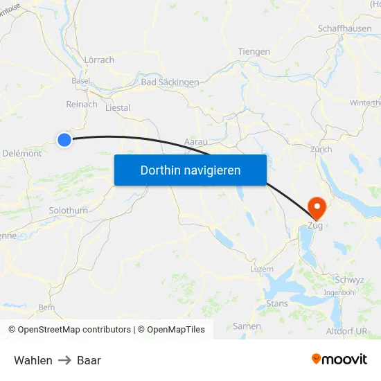 Wahlen to Baar map