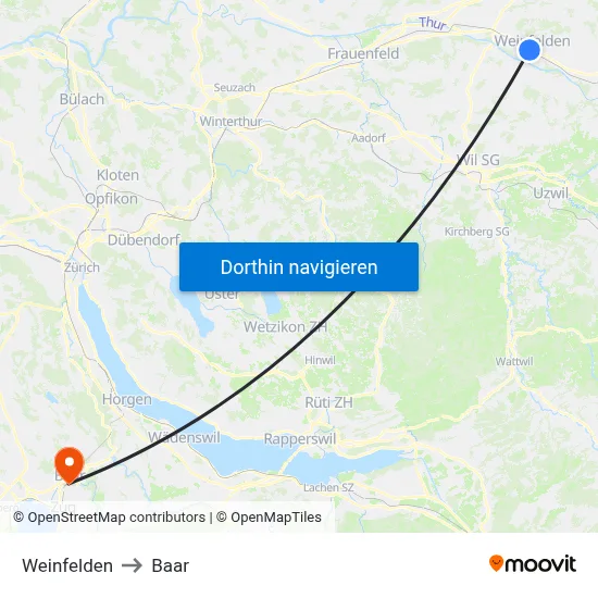 Weinfelden to Baar map