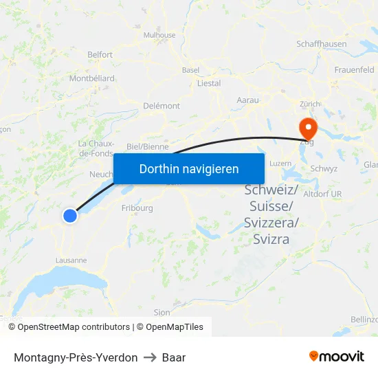 Montagny-Près-Yverdon to Baar map
