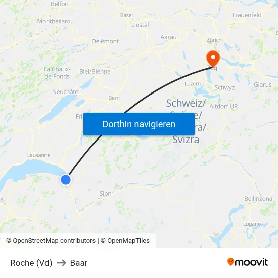 Roche (Vd) to Baar map