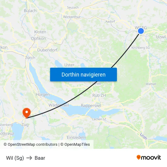 Wil (Sg) to Baar map
