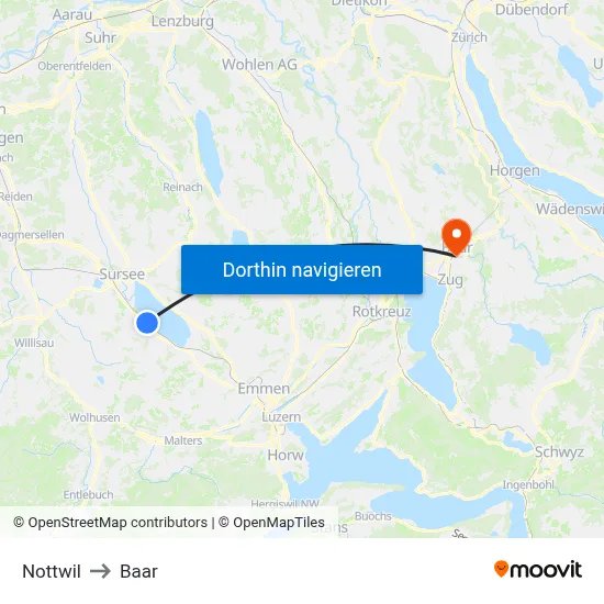 Nottwil to Baar map