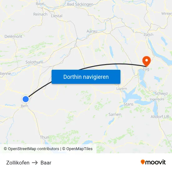 Zollikofen to Baar map