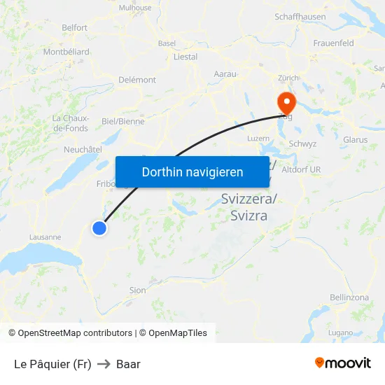 Le Pâquier (Fr) to Baar map