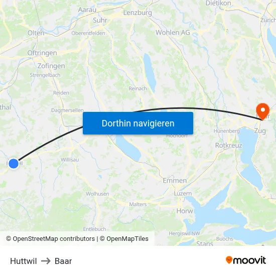 Huttwil to Baar map