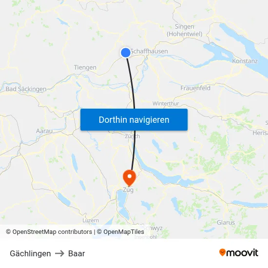 Gächlingen to Baar map