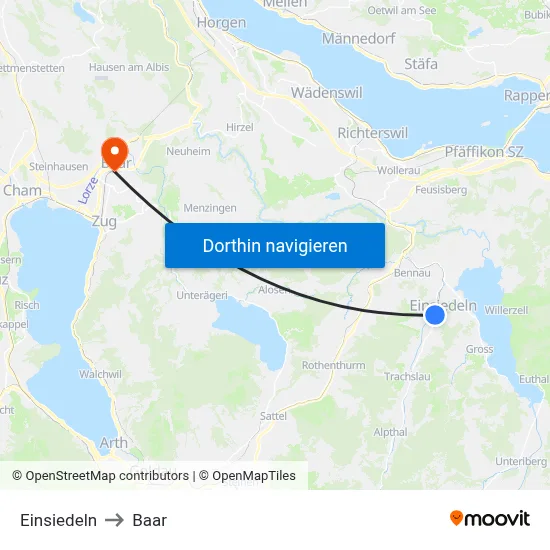 Einsiedeln to Baar map