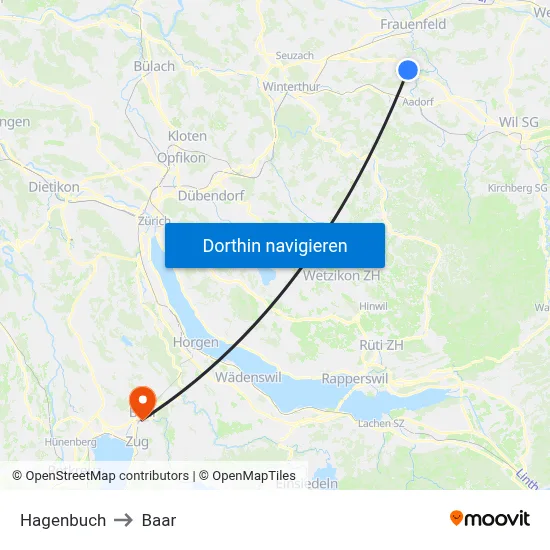 Hagenbuch to Baar map