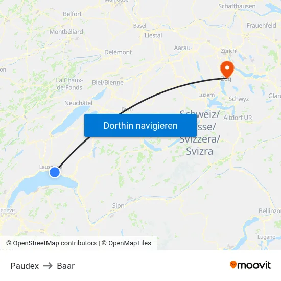 Paudex to Baar map