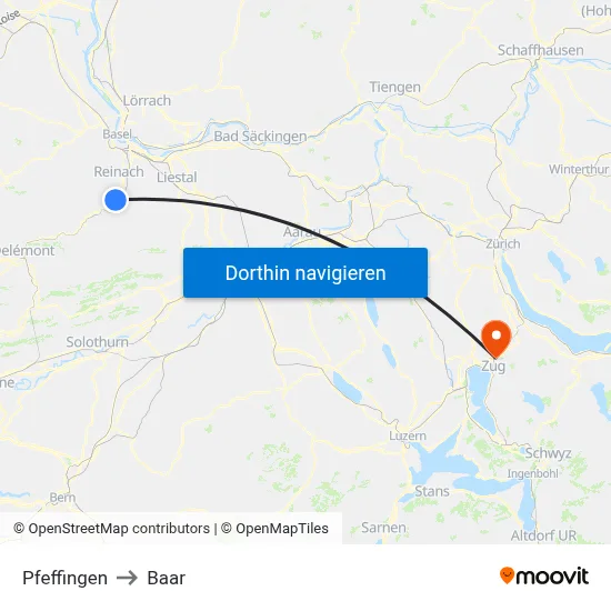 Pfeffingen to Baar map