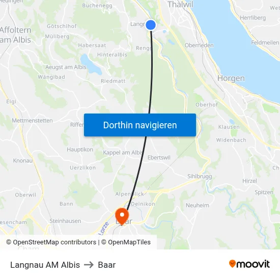 Langnau AM Albis to Baar map