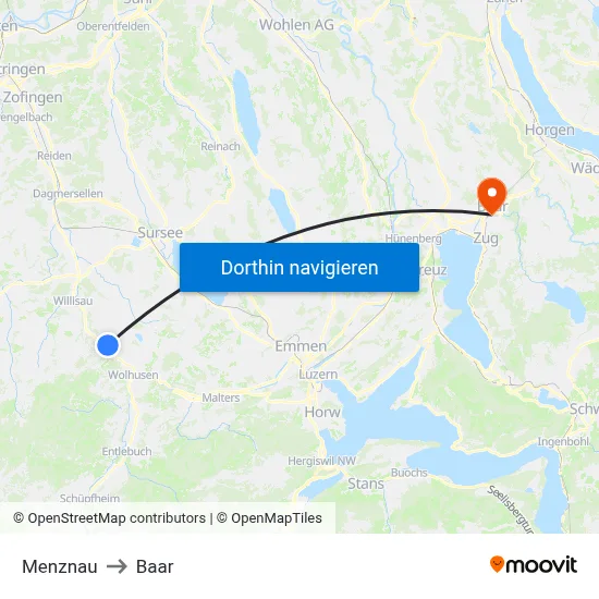 Menznau to Baar map