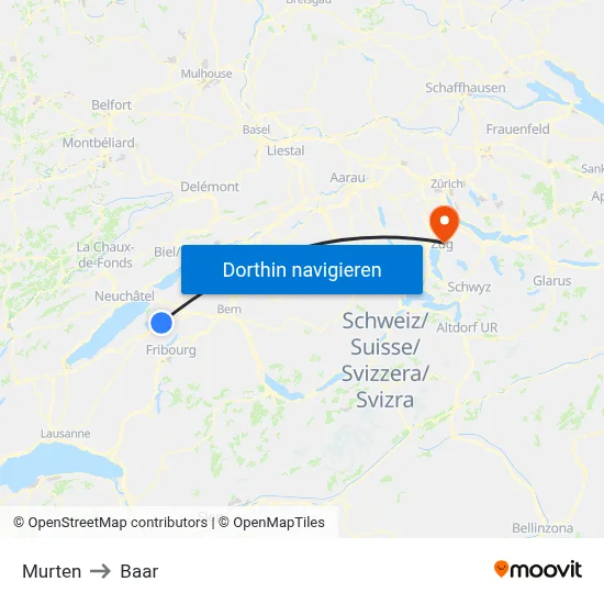 Murten to Baar map