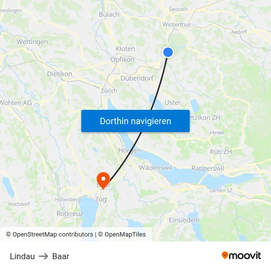 Lindau to Baar map