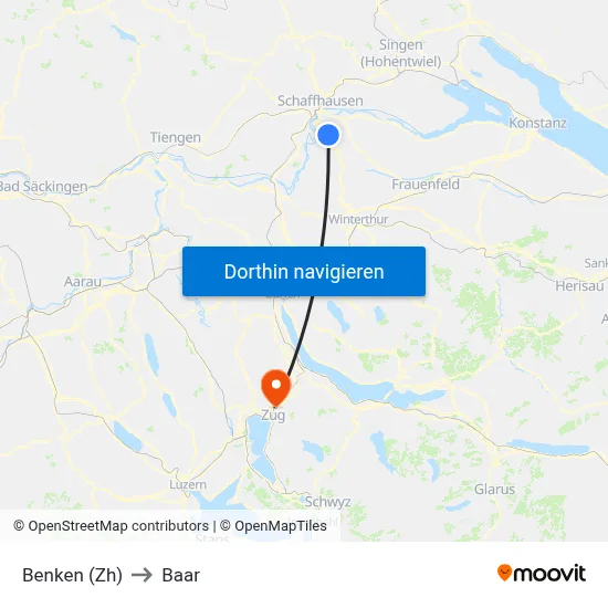 Benken (Zh) to Baar map