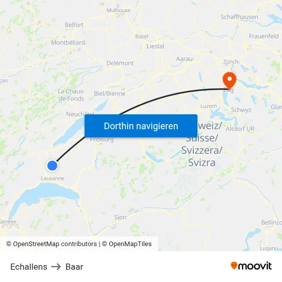 Echallens to Baar map