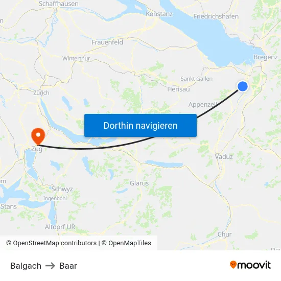 Balgach to Baar map
