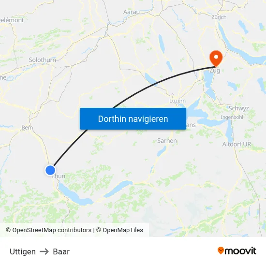 Uttigen to Baar map