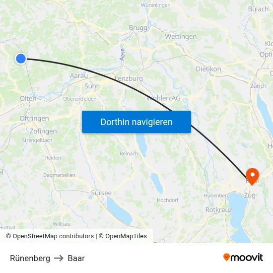 Rünenberg to Baar map