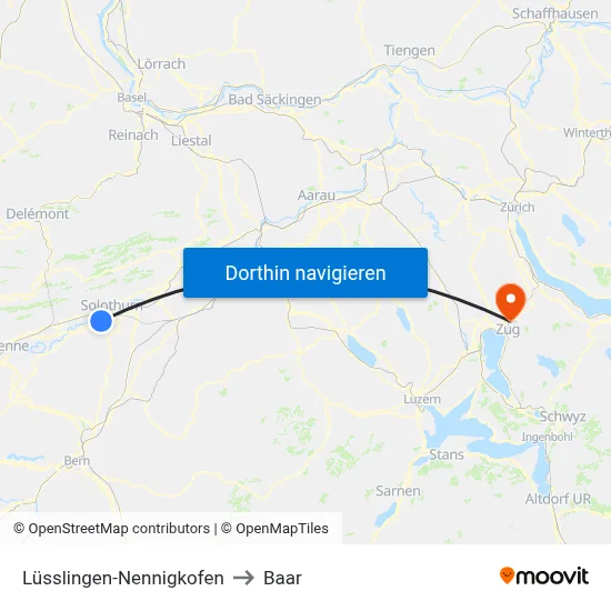Lüsslingen-Nennigkofen to Baar map