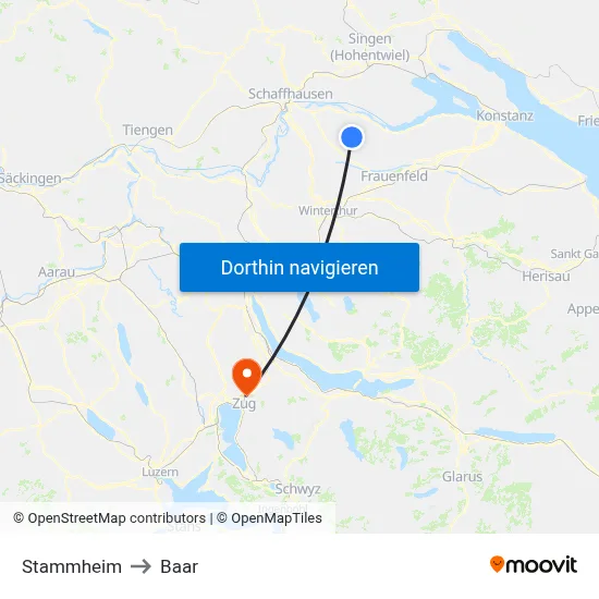 Stammheim to Baar map