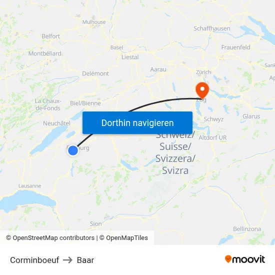 Corminboeuf to Baar map