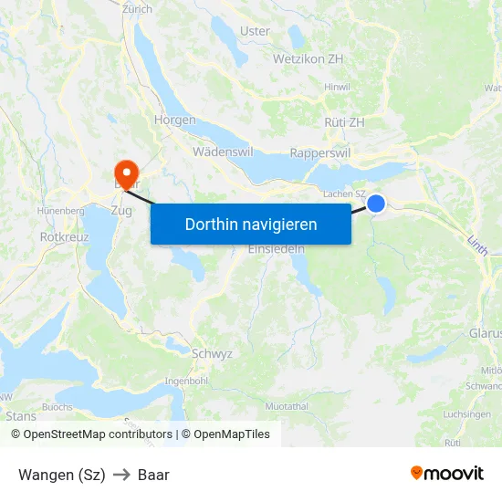 Wangen (Sz) to Baar map
