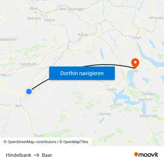 Hindelbank to Baar map