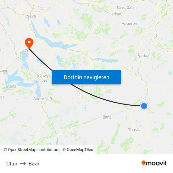 Chur to Baar map