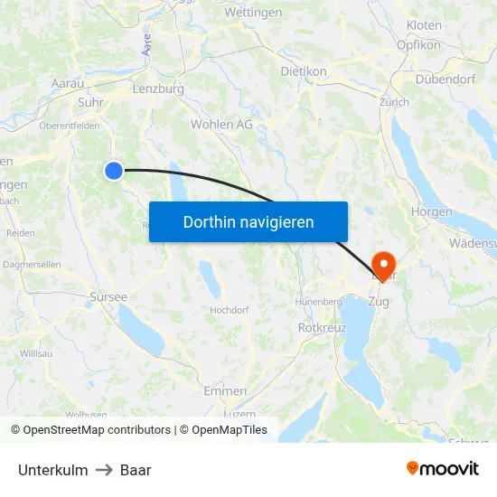 Unterkulm to Baar map
