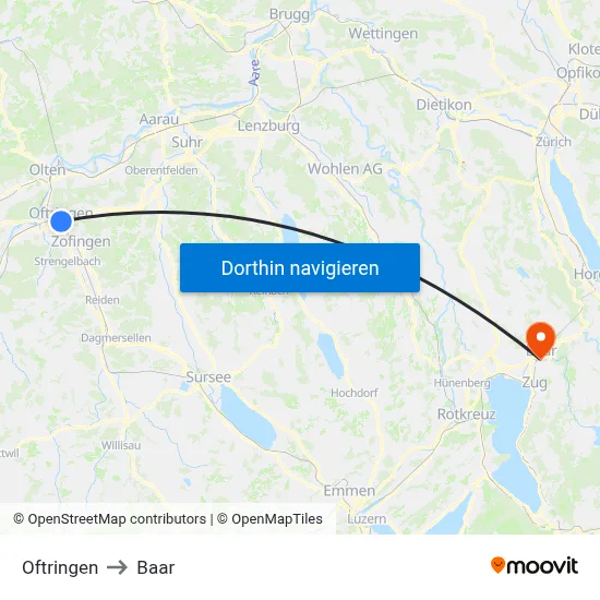 Oftringen to Baar map