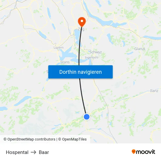 Hospental to Baar map