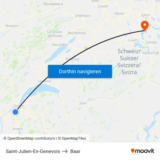 Saint-Julien-En-Genevois to Baar map
