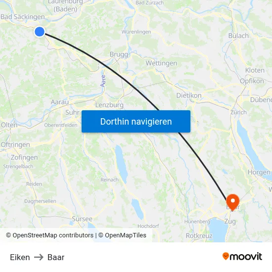 Eiken to Baar map