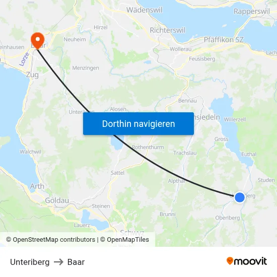 Unteriberg to Baar map