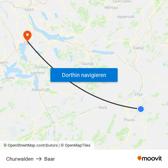 Churwalden to Baar map