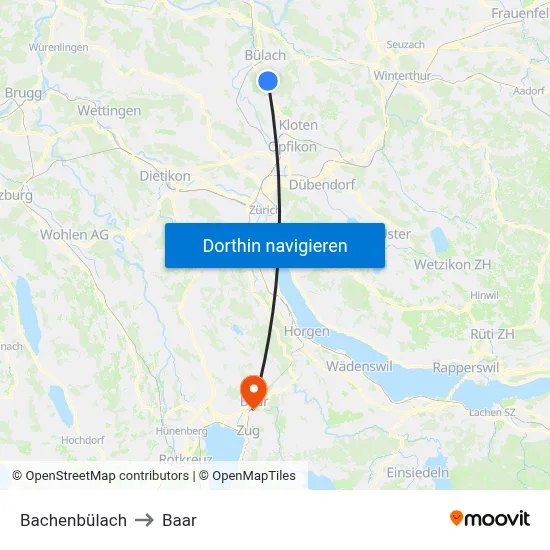 Bachenbülach to Baar map