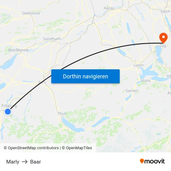 Marly to Baar map