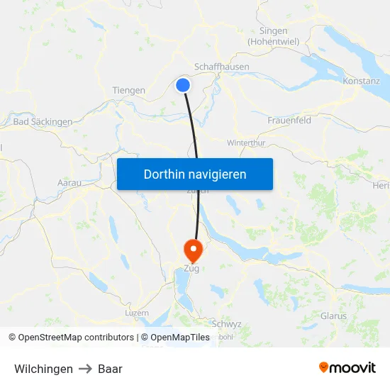 Wilchingen to Baar map