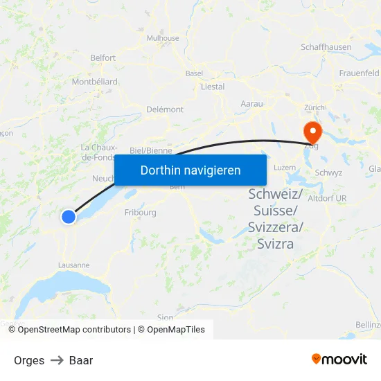 Orges to Baar map
