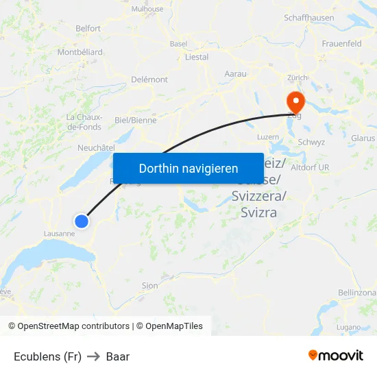 Ecublens (Fr) to Baar map