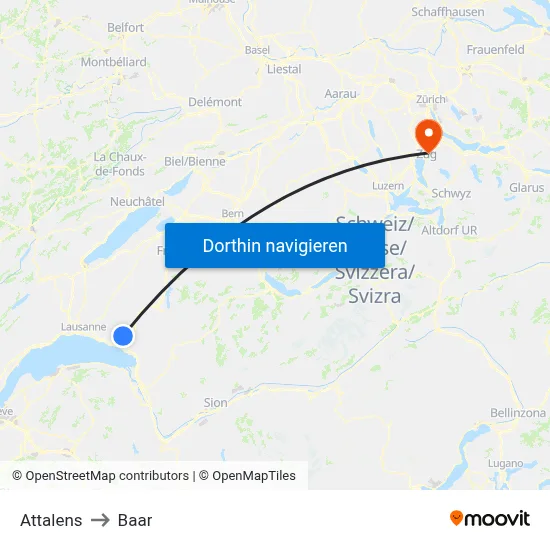 Attalens to Baar map