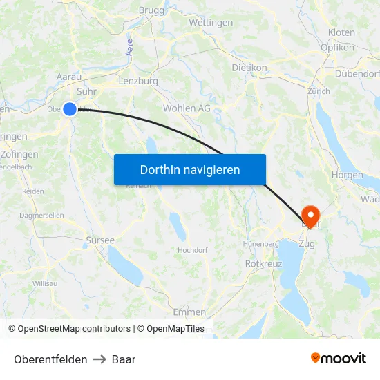 Oberentfelden to Baar map