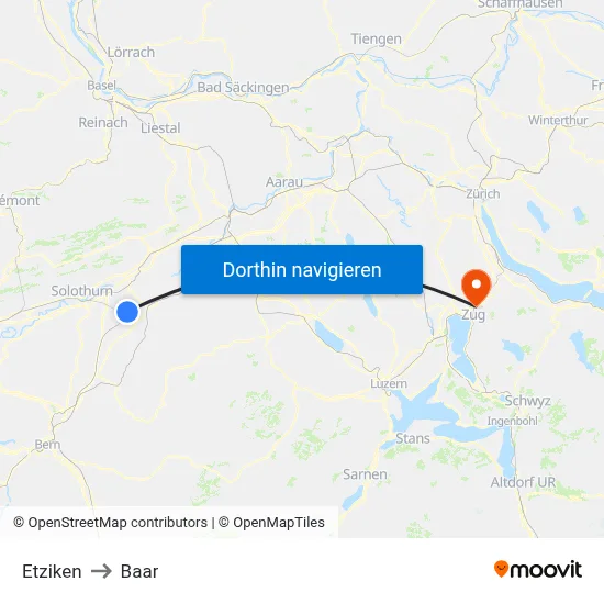 Etziken to Baar map