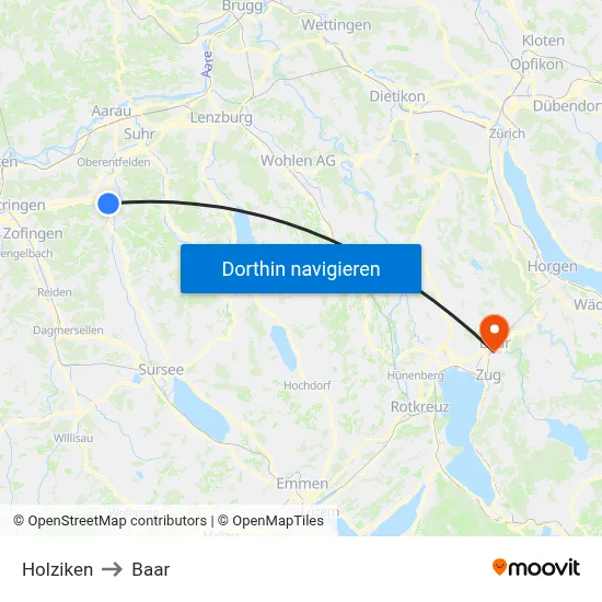 Holziken to Baar map
