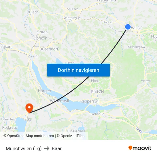 Münchwilen (Tg) to Baar map