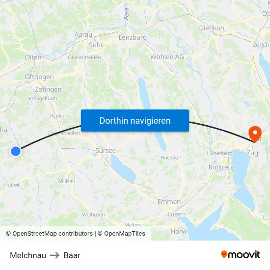 Melchnau to Baar map